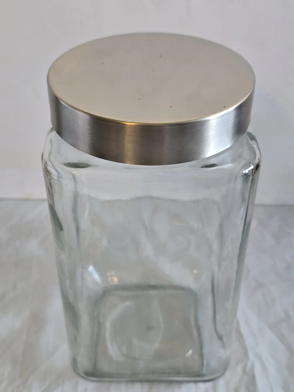 Clear Glass Storage Jar with Silver Lid  New Large 9x4.5 Inch More Avail